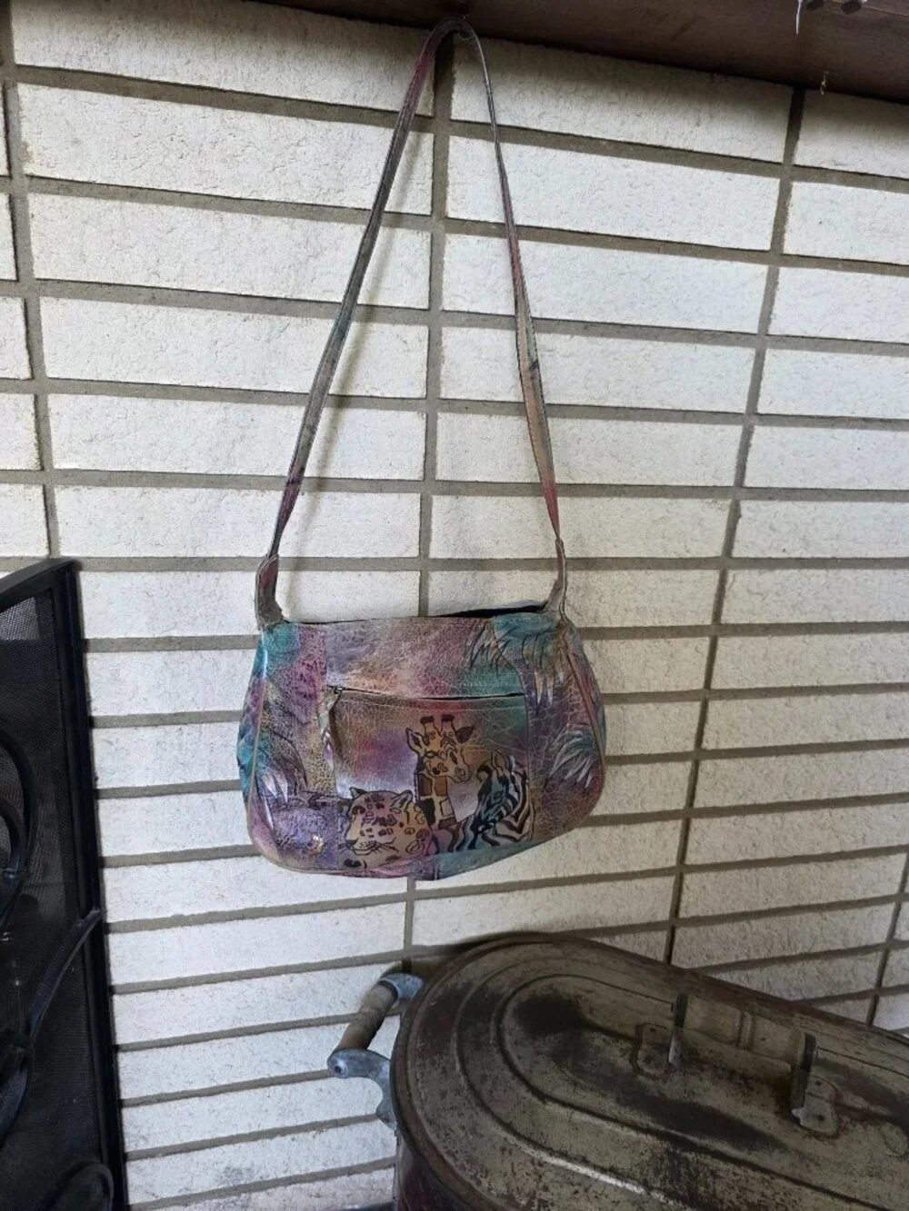 Vintage The Animal Hand-Painted Leather Safari Bag 80s India Boho Purse